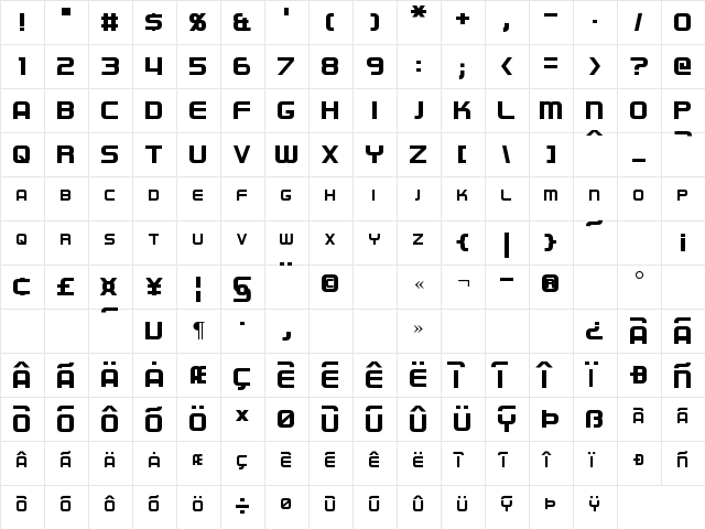 Regen Regular  glyph index