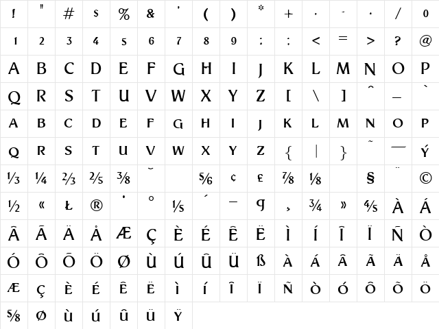 Turnpike DB Regular  glyph index