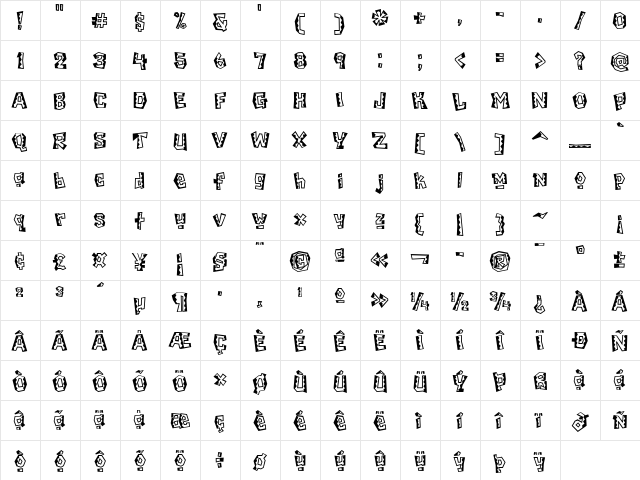 ChiladaICG Cuatro Regular  glyph index