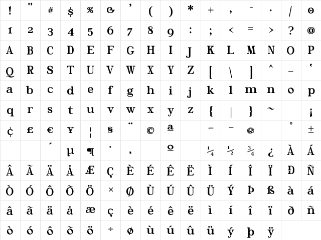 River Avenue Regular  glyph index