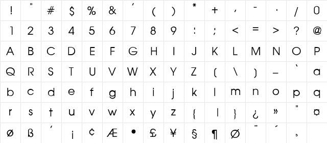 Noveau Riche Regular  glyph index