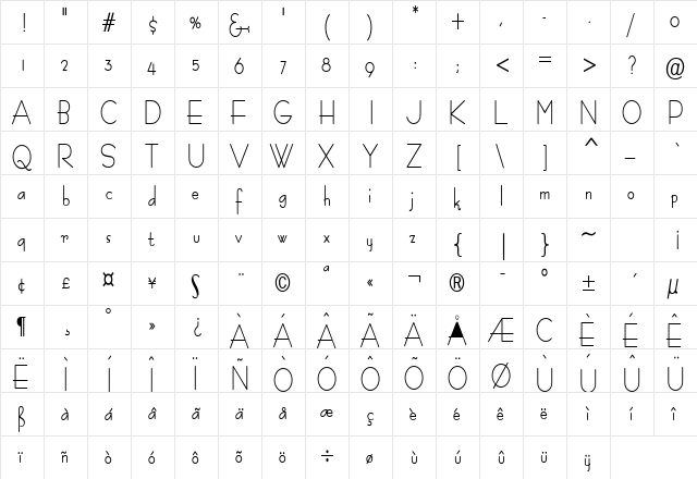 Bernie Condensed Bold  glyph index