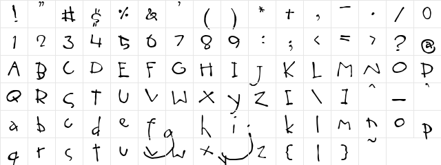 PC Uneven Crazy Regular  glyph index