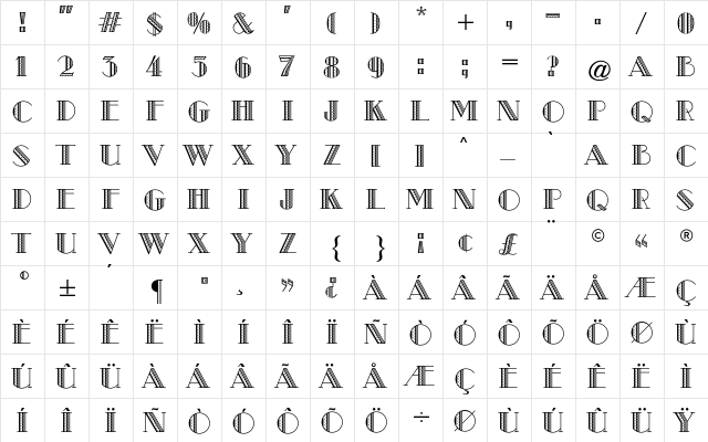 Modernistic CG Regular  glyph index