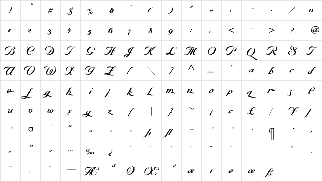 ByronBoldSwash Regular  glyph index