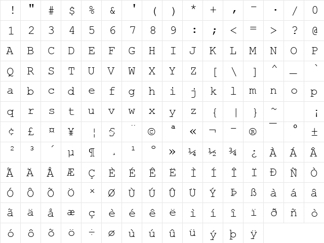 Polka 4 Regular  glyph index