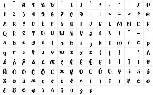 ELEPHANT WHILD Regular  glyph index