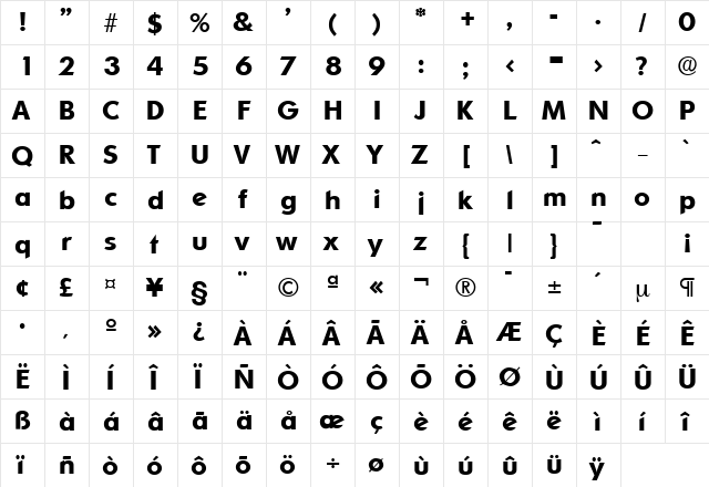 Ornitons-Serial Bold  glyph index