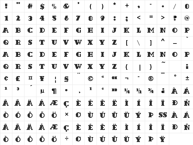 Dextor Becker Regular  glyph index
