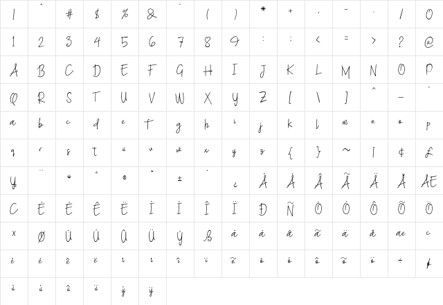 Black Hawk Regular  glyph index
