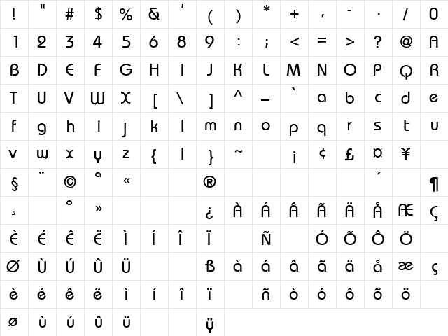 China Grove 9 Regular  glyph index