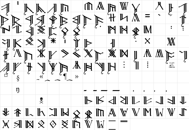 Cirth Erebor Caps-2 Regular  glyph index