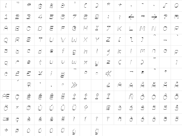KneeonLight Italic Regular  glyph index