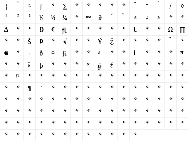Jackie-AlternateExp Regular  glyph index