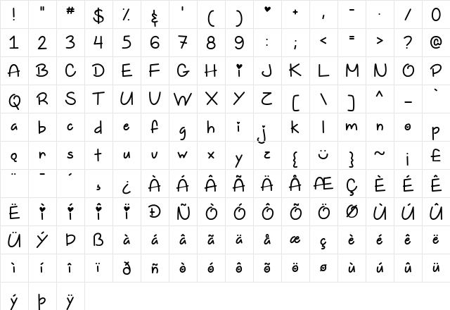 Too Freakin Cute Demo Regular  glyph index