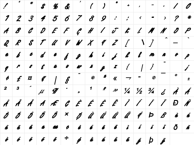 Encino BoldItalic  glyph index