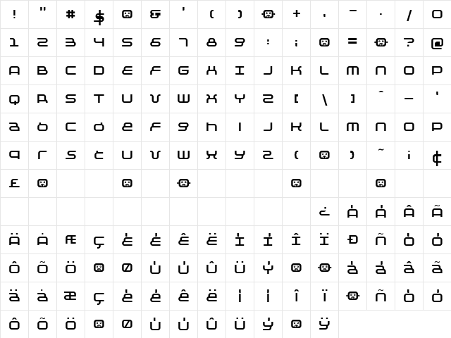 Negative 12 Regular  glyph index