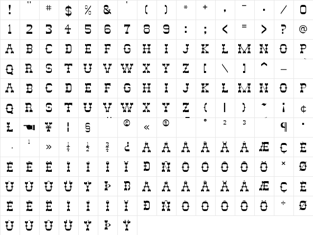 AbileneFLF Regular  glyph index