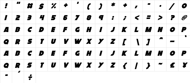 Cryogenix Italic  glyph index