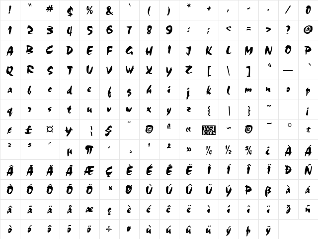 Chokko Regular  glyph index