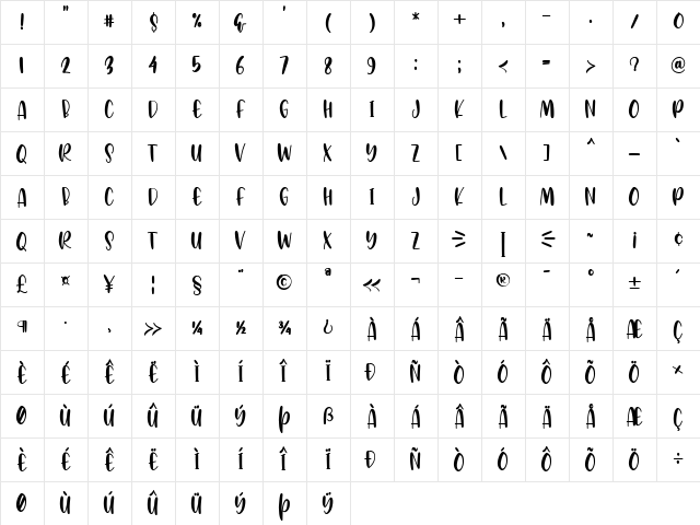 Avocado Creamy Regular  glyph index