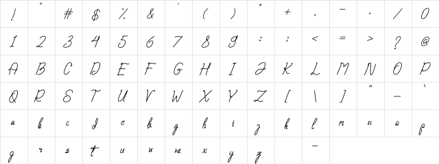 Zamilla Regular  glyph index