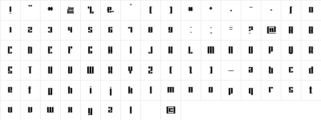 joeBob straight Regular  glyph index