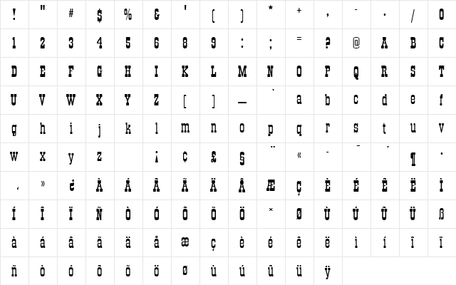 OldTowneNo536DRo1 Regular  glyph index