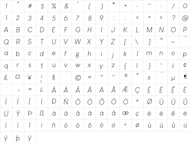 Louis George Cafe Light Italic  glyph index