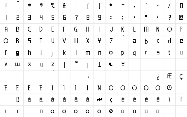 Eden Mills Regular  glyph index