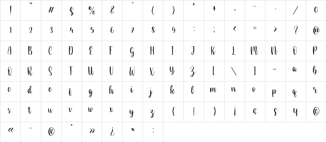 Almond Delight Regular  glyph index