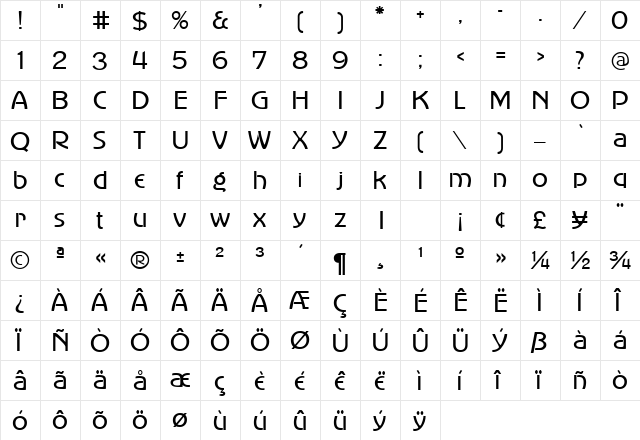 Advertiser Regular  glyph index