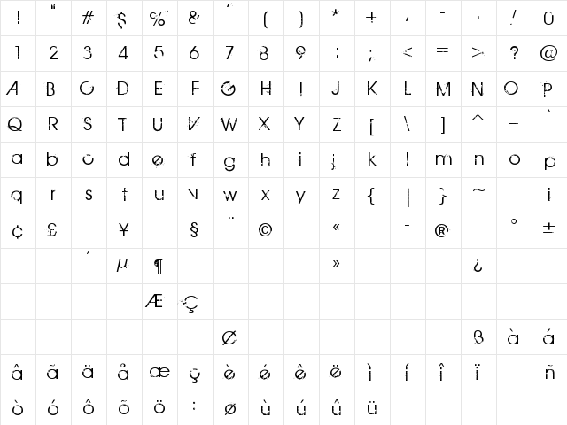 BIRTH OF A HERO Regular  glyph index