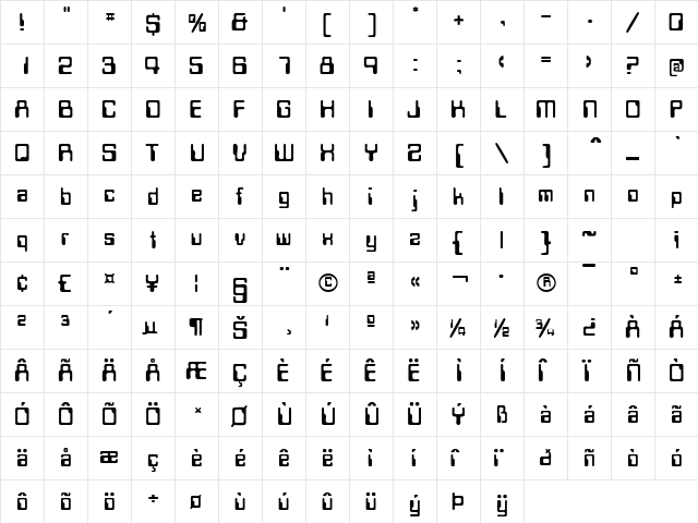 MagCardSSK Regular  glyph index