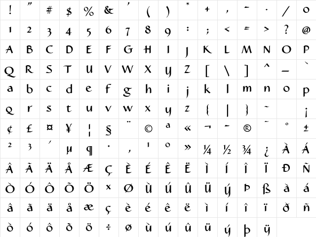 Caterina LT Std Bold  glyph index