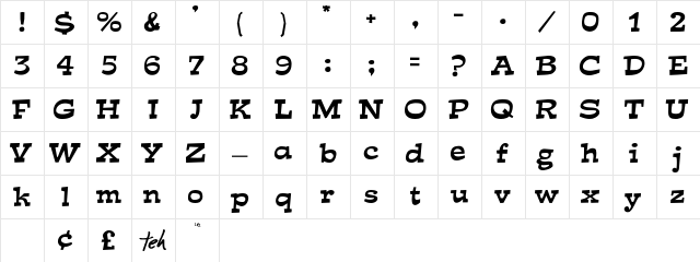 Mirisch Normal  glyph index
