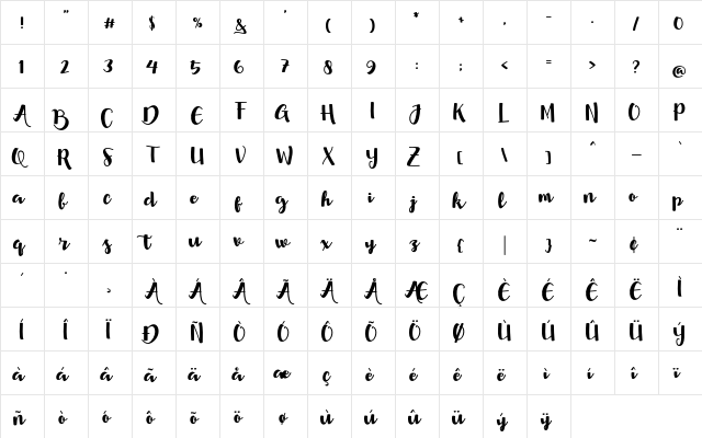 Dreams Liem Regular  glyph index