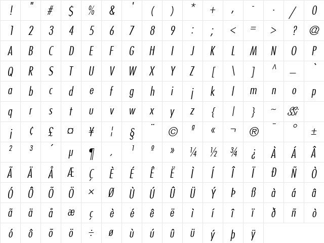 Kudos Light Condensed SSi Light Condensed Italic  glyph index