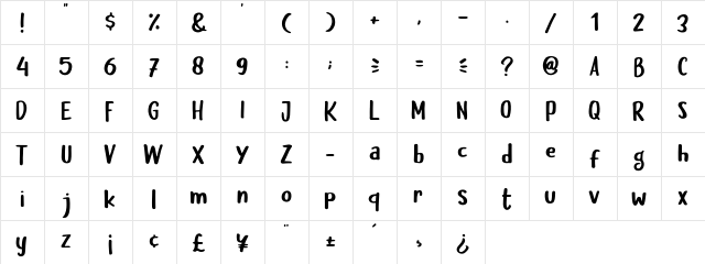 Baby Pilot Regular  glyph index
