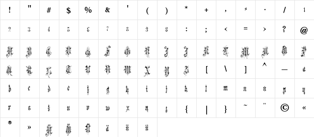 Verzierte Favorite Regular  glyph index