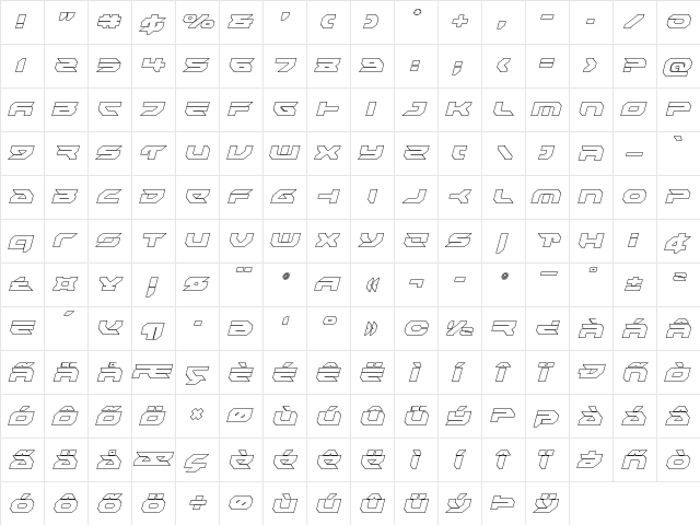 Royal Samurai Outline Italic Outline Italic  glyph index