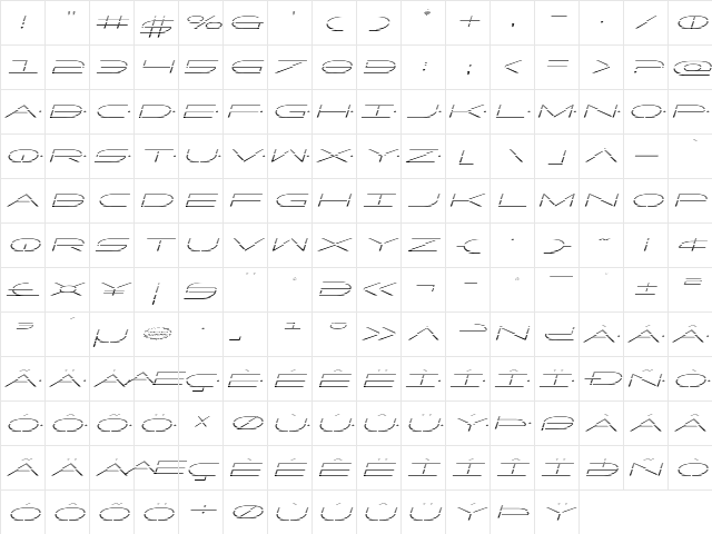 Factor Gradient Italic Italic  glyph index