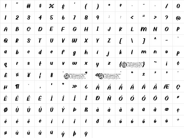 Crickhollow Demo Regular  glyph index