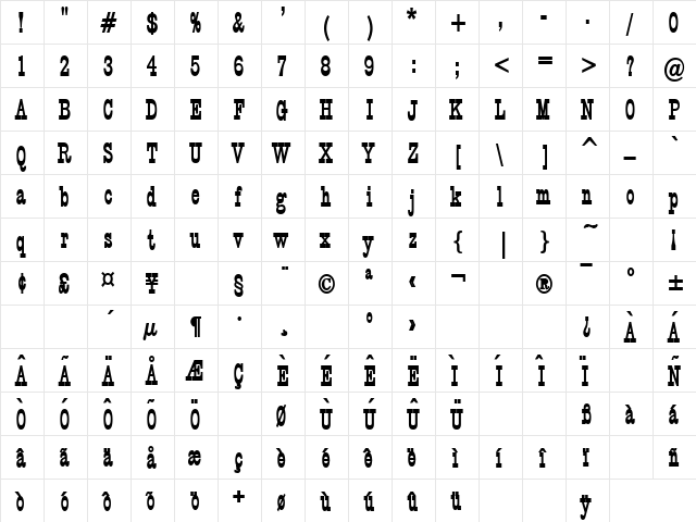 Circus Thin Bold  glyph index