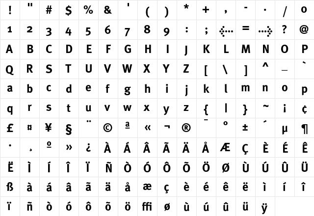 MetaPlusBold- Roman  glyph index