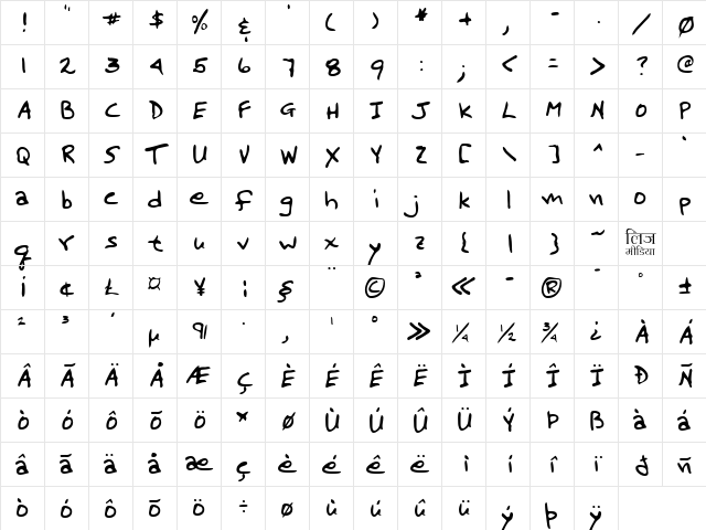 LEHN191 Regular  glyph index