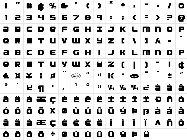 Ozda Regular  glyph index