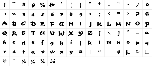 Fettash Normal  glyph index