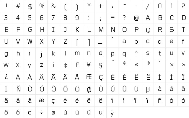 Gridnik Regular  glyph index