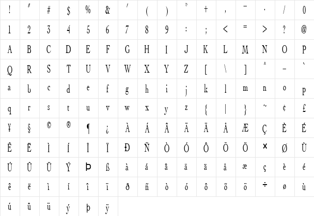 FZ ROMAN 15 COND Normal  glyph index
